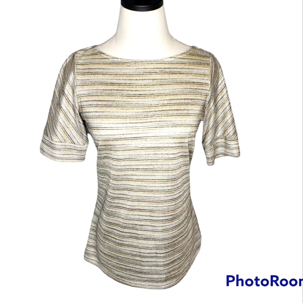 DONATE The Limited glitter stripe crew short contrast sleeve top S ♡